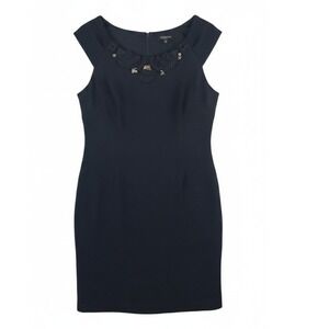 Chetta B Sunhee Dress Sz 12 Sheath Little‎ Black Jacquard Embellished Party